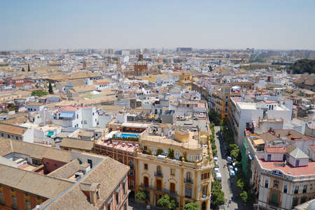 Seville, Spain - June 21, 2006: View to the street and buildings of Seville, Spain.のeditorial素材
