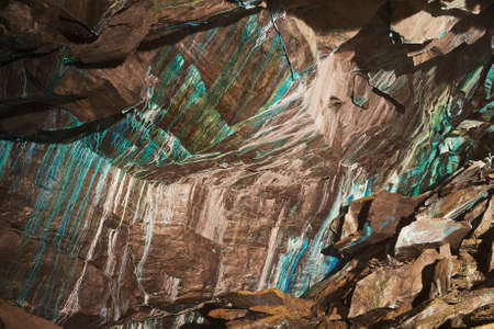 Abstract texture of the oxidated copper on the walls of the underground copper mine in Roros,...