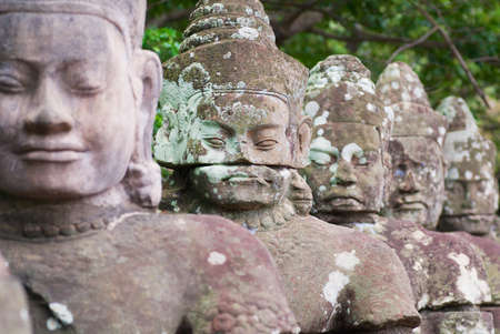 Siem Reap, Cambodia - August 08, 2008: Exterior of the stone sculptures of the Angkor Thom in Siem Reap, Cambodia.のeditorial素材