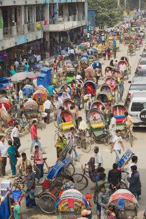 Dhaka, Bangladesh - February 22, 2014: Busy traffic at the central part of the city in Dhaka,...