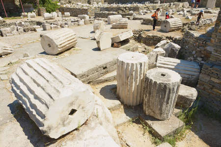 Bodrum, Turkey, August 15, 2009 - People visit ruins of the Mausoleum of Mausolus, one of the Seven wonders of the ancient world in Bodrum, Turkey.のeditorial素材