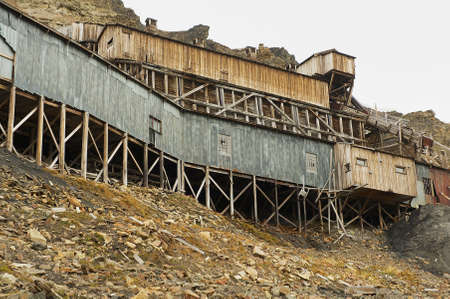 Longyearbyen, Norway - September 01, 2011: Exterior of the abandoned arctic coal mine building in Longyearbyen, Norway.のeditorial素材