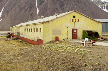 Pyramiden, Norway - September 03, 2011: Pyramiden, Norway. Exterior of the deserted industrial building.のeditorial素材