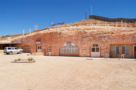 Coober Pedy, Australia - November 11, 2007: Exterior of the underground Serbian Orthodox Church in Coober Pedy, Australia.のeditorial素材