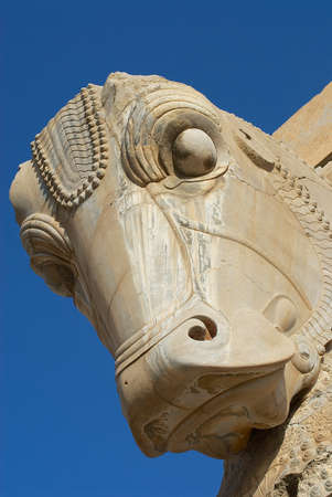 Head of a horse statue in the ancient city of Persepolis, Iran. UNESCO World heritage site.のeditorial素材