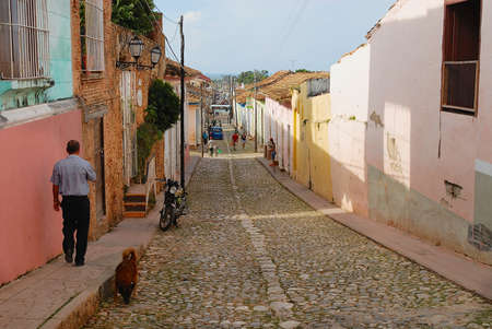 TRINIDAD, CUBA - OCTOBER 30, 2006: View to the street of the town in Trinidad, Cuba. Town of Trinidad in Cuba.のeditorial素材