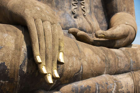 Buddha Statue close up of hand detail in Sukhothai, Thailand.の写真素材