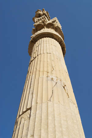 Shiraz, Iran - June 19, 2007: Exterior of the ancient column at the ruins of Persepolis in Shiraz, Iran. Persepolis is a UNESCO World Heritage site.のeditorial素材