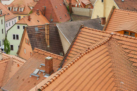 Meissen, Germany - May 22, 2010: View to the red tile roofs of the old buildings in Meissen, Germany.のeditorial素材