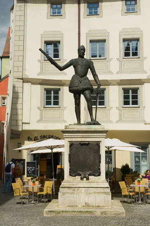 g, 20101: Exterior of the statue of Don John of Austria with the historical buildings at the background in Regensburg, Germany.のeditorial素材
