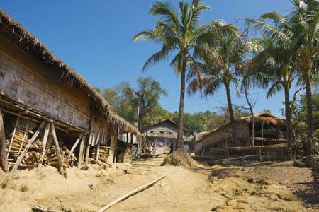 Bandarban, Bangladesh - February 20, 2014: View to the street of the Marma hill tribe village in Bandarban, Bangladesh.のeditorial素材