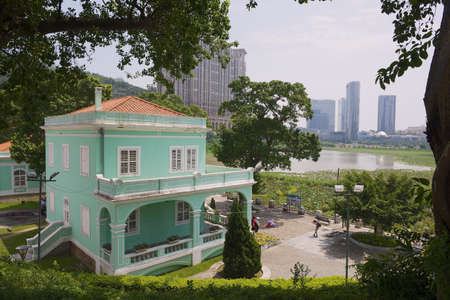 Macau, China - September 12, 2013: View to the traditional Portuguese house in Taipa village, Macau.のeditorial素材