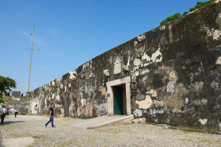 Macau, China - September 11, 2013: Exterior wall and entrance to the Guia Fortress in Macau, China.のeditorial素材