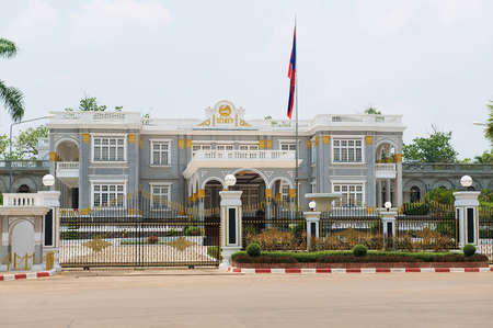 Vientiane, Laos - April 23, 2012: Facade of the presidential palace building in Vientiane, Laos.のeditorial素材