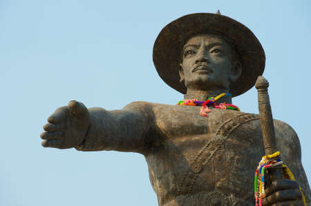 Vientiane, Laos - April 23, 2012: The King Chao Anouvong (1767-1829, reigned in Laos 1805-1828) statue erected in 2010 in a park honoring his name in Vientiane, Laos.のeditorial素材