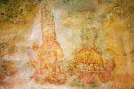 SIGIRIYA, SRI LANKA - MAY 20, 2011: Exterior of the ancient paintings at Sigiriya rock in Sigiriya, Sri Lanka. Sigiriya is a UNESCO World Heritage Site.のeditorial素材