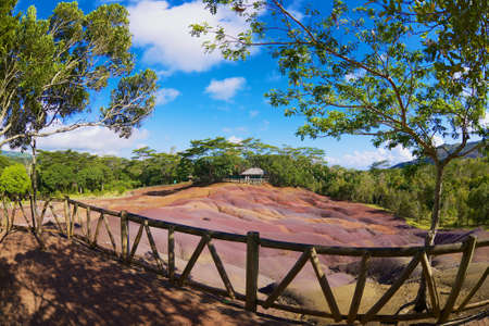 Chamarel, Mauritius - December 02, 2012: People visit Seven Colored Earths in Chamarel at Mauritius island.のeditorial素材