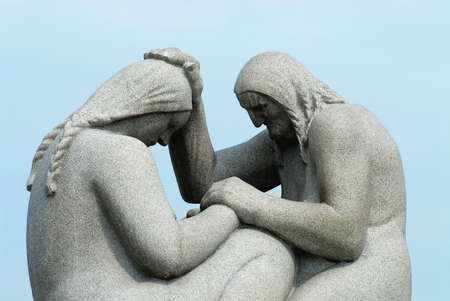Oslo, Norway - July 06, 2006: Granite sculpture made by the famous artist Gustav Vigeland in open air Frogner park in Oslo, Norway.のeditorial素材
