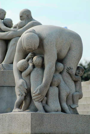 Oslo, Norway - July 06, 2006: Granite sculptures made by the famous artist Gustav Vigeland in open air Frogner park in Oslo, Norway.のeditorial素材