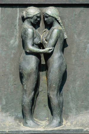 Oslo, Norway - July 06, 2006: Bas-relief made by famous artist Gustav Vigeland in Frogner park in Oslo, Norway.のeditorial素材