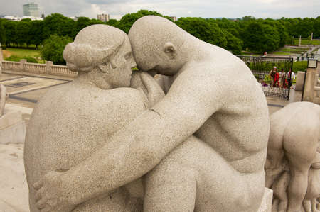 Oslo, Norway - July 06, 2006: Granite sculpture made by the famous artist Gustav Vigeland in the open air Frogner park in Oslo, Norway.のeditorial素材