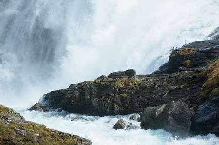 The Kjosfoss waterfall along the Flamsbana to Myrdal railway track in Norway.