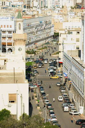 Sfax, Tunisia - November 30,2011: High angle view to the street in downtown in Sfax, Tunisia.のeditorial素材
