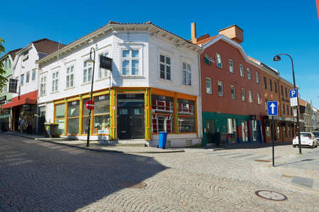 Stavanger, Norway - June 04, 2010: Exterior of the traditional wooden buildings in the downtown Stavanger in Stavanger, Norway.のeditorial素材