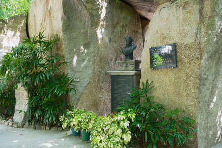 Macau, China - September 13, 2013: Bust of the 16th century Portuguese poet Luiz Camoes in Macau, China.のeditorial素材