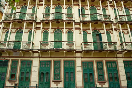 Macau, China - September 12, 2013: Facade of the old building at the historical quarter in Macau,...