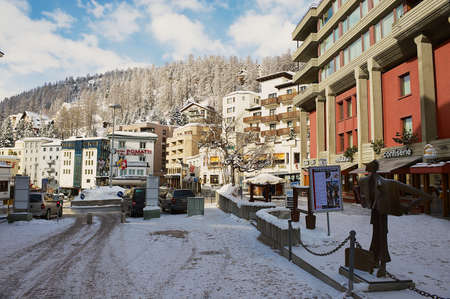 St. Moritz, Switzerland - March 06, 2009: View to the street of St. Moritz, Switzerland. St.Moritz is the famous ski resort in Switzerland.のeditorial素材