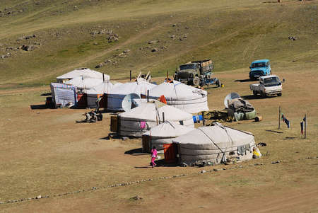 Burgede, Mongolia - August 24, 2006: View to the gold mining camp in Burgede, Mongolia.のeditorial素材