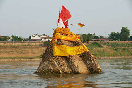 Nong Khai, Thailand - April 15, 2010: Phra Tad Klang Nam sunken cheri collapsed into Mekong river in 1847 in Nong Khai, Thailand.のeditorial素材