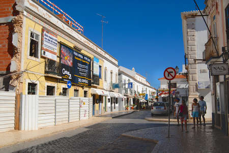 Lagos, Portugal - July 22, 2006: View to the street with historical buildings in downtown Lagos, Portugal. Lagos is a touristic destination town in Algarve, Portugal.のeditorial素材