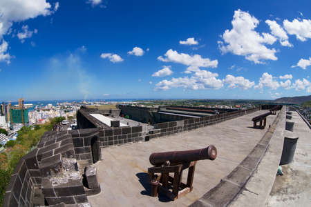 Port Louis, Mauritius - October 29, 2012: Old cannons at the wall of Fort Adelaide In Port Louis, Mauritius.のeditorial素材