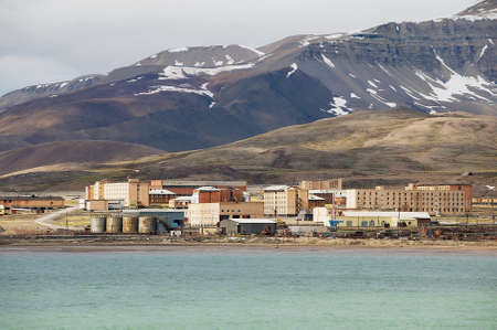 Pyramiden, Norway - September 03, 2011: View to the abandoned Russian arctic settlement Pyramiden Svalbard, Norway.のeditorial素材