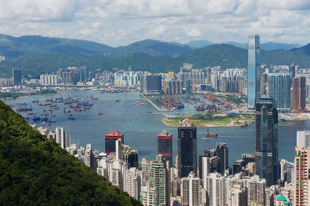 Hong Kong, China - September 12, 2012: View to the modern buildings of the Hong Kong city in Hong Kong, China.のeditorial素材