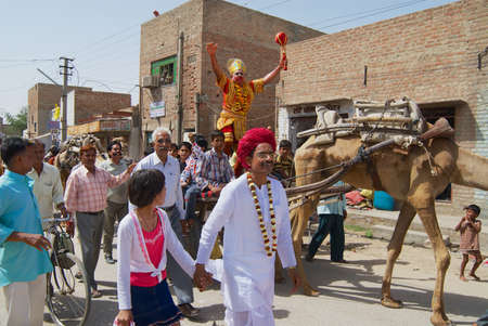 Bikaner, India, April 01, 2007: A crowd of Rajasthani people take part in a religious procession in...