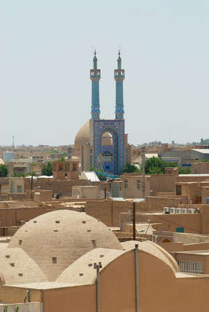 Yazd, Iran - June 17, 2007: View to the historical part of the city with the minarets and cupola of the Jameh mosque in Yazd, Iran.のeditorial素材