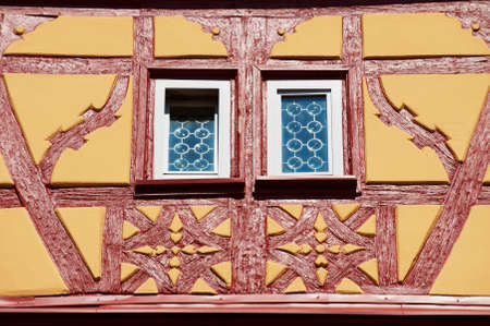 Rothenburg Ob Der Tauber, Germany - September 06, 2010: Exterior detail of the historical wooden frame building in Rothenburg Ob Der Tauber, Germany.のeditorial素材