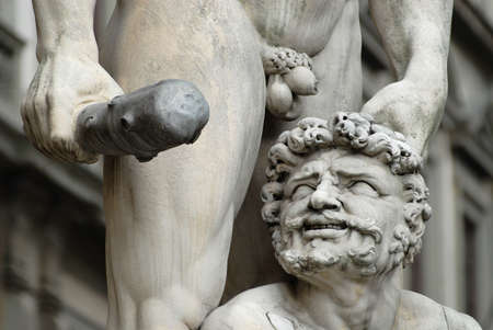 Florence, Italy - March 01, 2007: Detail of the statue of Hercules and Caco of Baccio Bandinelli at...