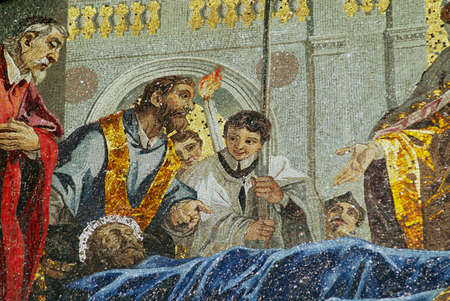 Venice, Italy - February 27, 2007: Detail the mosaic of the veneration of St. Mark by Doge and...