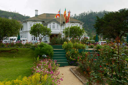Nuwara Eliya, Sri Lanka - May 22, 2011: Colonial architecture building with flower garden in Nuwara Eliya, Sri Lanka.のeditorial素材