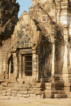Exterior detail of the Prang Sam Yot, originally a Hindu shrine, converted to a Buddhist one in Lopburi, Thailand.の写真素材