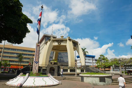 San Jose, Costa Rica - June 18, 2012: Central Park with kiosk and National flag in San Jose, Costa Rica.のeditorial素材