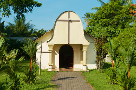Tortuguero, Costa Rica - June 20, 2012: Exterior of the small catholic church in the town of Tortuguero, Costa Rica.のeditorial素材