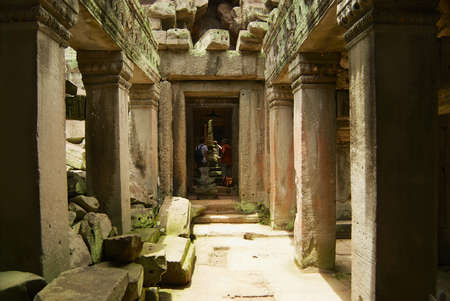 Siem Reap, Cambodia - August 09, 2008: Unidentified people visit ruins of the Preah Khan temple in Siem Reap, Cambodia.のeditorial素材