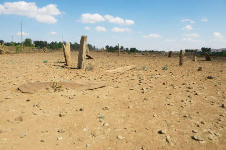 Aksum, Ethiopia - January 24, 2010: Ancient ruined obelisks field in Aksum, Ethiopia. UNESCO World...