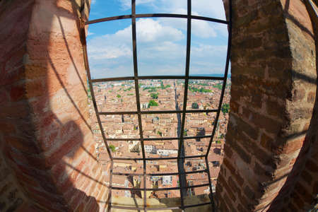Bologna, Italy - May 11, 2013: View to the historical center from the top of Asinelli tower in Bologna, Italy.のeditorial素材