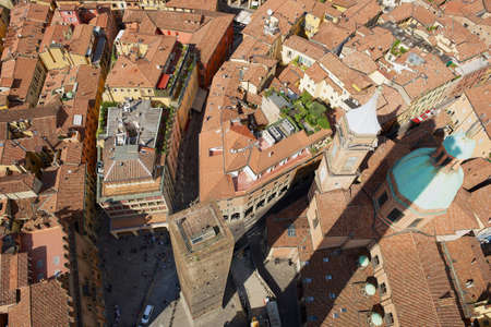 Bologna, Italy - May 11, 2013: Aerial view to the historical center of the Bologna city, Italy.のeditorial素材